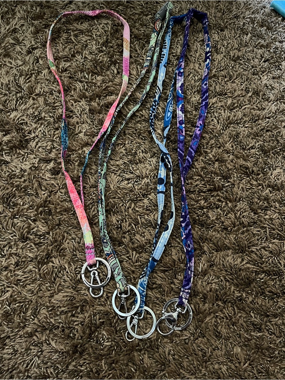 4 Vera Bradley Pink Teal Blue and Purple Patterned Lanyards 3 are breakaway